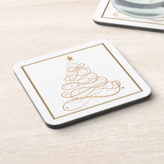金ゴールドの金属線条細工のクリスマスツリー コースター (左側)