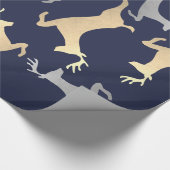 金ゴールドの銀製のトナカイのクリスマスの休日の濃紺 ラッピングペーパー (角)