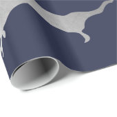 金ゴールドの銀製のトナカイのクリスマスの休日の濃紺 ラッピングペーパー (ロールコーナー)