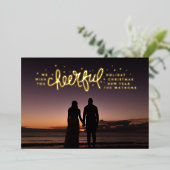 金ゴールドの陽気な星写真クリスマスグリーティング 箔シーズンカード (立ち正面)