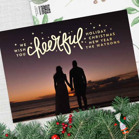 金ゴールドの陽気な星写真クリスマスグリーティング 箔シーズンカード