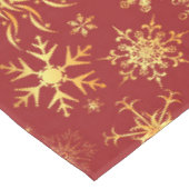 金ゴールドの雪が濃い赤のクリスマス テーブルクロス (アングル)