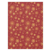 金ゴールドの雪が濃い赤のクリスマス テーブルクロス (正面)