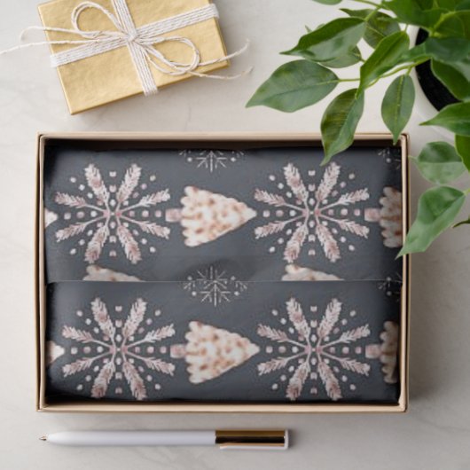 金ゴールドの雪とクリスマスツリーブラッククリスマス 薄葉紙 (ギフト)