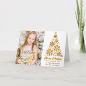 金ゴールドの雪のクリスマスツリー家族の写真を折り畳み シーズンカード (正面)
