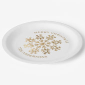 金ゴールドの雪のパーソナライズされた結晶 ペーパープレート (アングル)