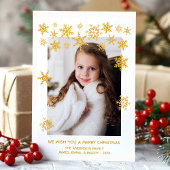 金ゴールドの雪の白いクリスマスフォトカード