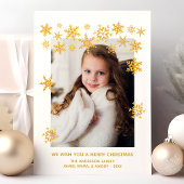 金ゴールドの雪の白いクリスマスフォトカード