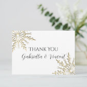 金ゴールドの雪の結晶の冬の結婚式ありがとう サンキューカード (スタンド正面)