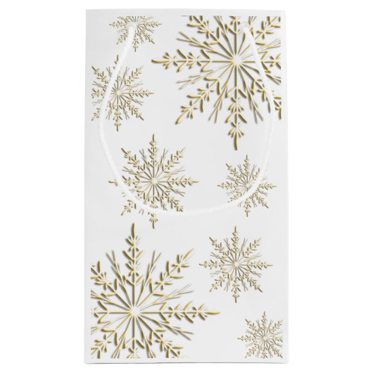 金ゴールドの雪の結晶の冬の結婚式 スモールペーパーバッグ (裏面)