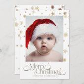 金ゴールドの雪の結晶の白い背景クリスマスフォト シーズンカード (正面/裏面)