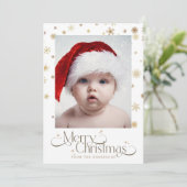 金ゴールドの雪の結晶の白い背景クリスマスフォト シーズンカード (スタンド正面)