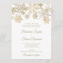 金ゴールドの雪の結晶クリスマスをテーマにした冬の結婚式 招待状