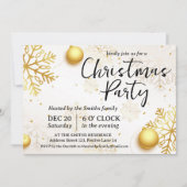 金ゴールドの雪の結晶クリスマスパーティー 招待状 (正面)