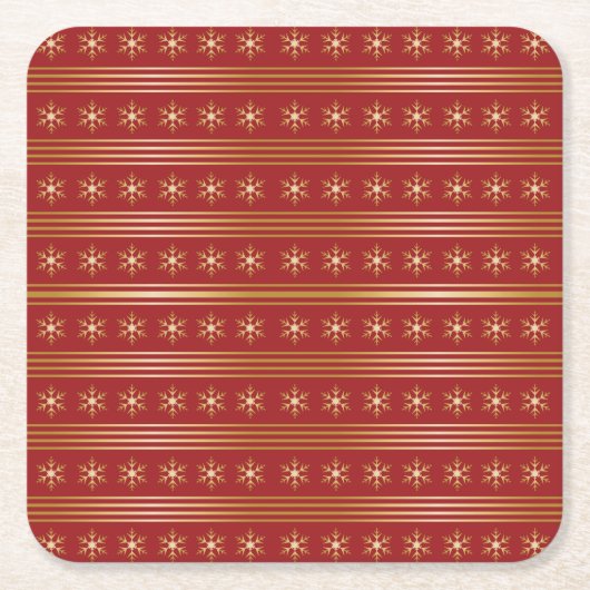 金ゴールドの雪の赤いクリスマスパターン スクエアペーパーコースター (正面)
