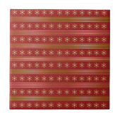 金ゴールドの雪の赤いクリスマスパターン タイル (正面)