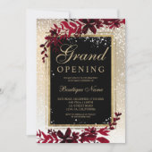 金ゴールドの雪の赤エレガントいクリスマスグランドオープン 招待状 (正面)