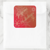 金ゴールドの雪グラデーション片の赤いステッカー スクエアシール (バッグ)