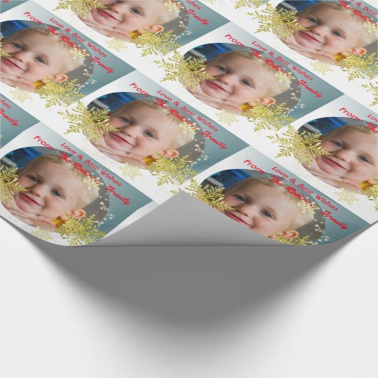 金ゴールドの雪パーソナライズされた片の写真 ラッピングペーパー (角)