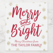 金ゴールドの雪メリー雪と明るいクリスマス ワインラベル (シングルラベル)