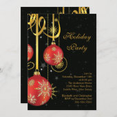 金ゴールドの雪片のオーナメントの休日のパーティの招待状 招待状 (正面/裏面)