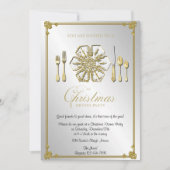 金ゴールドの雪片のクリスマスのディナー・パーティ 招待状 (正面)
