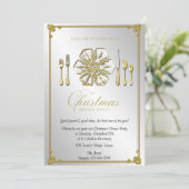 金ゴールドの雪片のクリスマスのディナー・パーティ 招待状 (スタンド正面)
