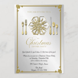 金ゴールドの雪片のクリスマスのディナー・パーティ 招待状