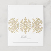 金ゴールドの雪片の冬の結婚式 プレイスカード (外部開封)