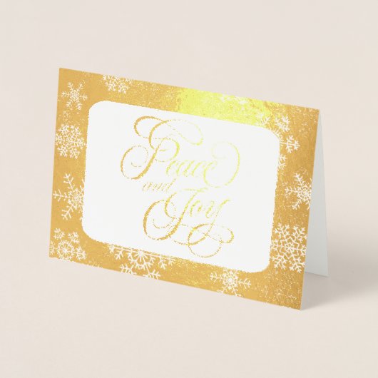 金ゴールドの雪片の平和と喜びの写真 箔カード (正面)