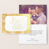 金ゴールドの雪片の平和と喜びの写真 箔カード (ディスプレー)