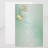 金ゴールドの雪片の緑ホイルの休日の文房具 便箋 (正面/裏面)