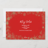 金ゴールドの雪片クリスマス写真の誕生のお知らせ シーズンカード (裏面)