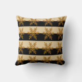 金ゴールドの雪片パターン黒い及びベージュ色ストライプな枕 クッション (裏面)