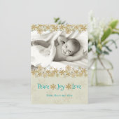 金ゴールドの雪片フォトクリスマスフラットカード シーズンカード (スタンド正面)