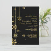 金ゴールドの雪片ブラックウィンターウェディングブライダルシャワー 招待状 (スタンド正面)