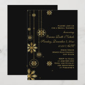 金ゴールドの雪片ブラックウィンターウェディングブライダルシャワー 招待状 (正面/裏面)