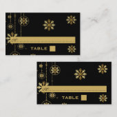 金ゴールドの雪片ブラックウィンターウェディング座席表 プレイスカード (正面/裏面)