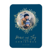 金ゴールドの雪片メリークリスマスラウンドファミリーフォト マグネット (縦)