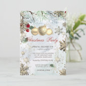 金ゴールドの雪片、クリスマスボールブランチのクリスマス 招待状 (スタンド正面)