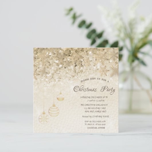金ゴールドの雪片、ボールがクリスマスを追い企業の詰める 招待状 (スタンド正面)