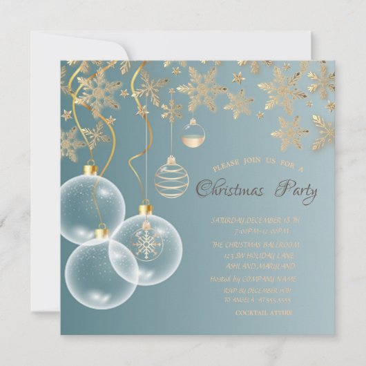 金ゴールドの雪片、ボール企業ののクリスマス 招待状 (正面)