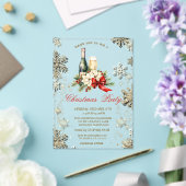 金ゴールドの雪片、ポインセチア・ワイン会社パーティー アクリル招待状 (インサイチュ (ウェディング))