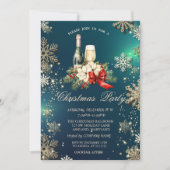 金ゴールドの雪片、ポインセチア・ワイン会社パーティー 招待状 (正面)