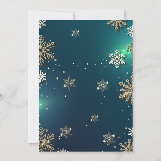 金ゴールドの雪片、ポインセチア・ワイン会社パーティー 招待状 (裏面)
