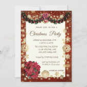 金ゴールドの雪片、PoinsetiaCorporateのクリスマス・パーティ 招待状 (正面)
