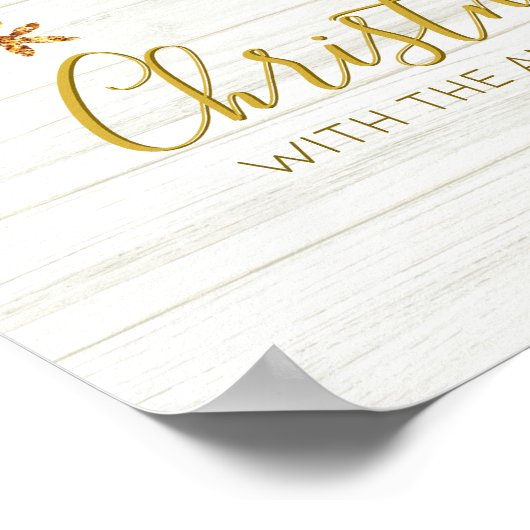 金ゴールドの雪素朴片の冬のクリスマス ポスター (角)