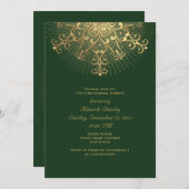 金ゴールドの雪結婚片グリーンのリハーサル 招待状 (正面/裏面)
