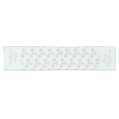 金ゴールドの雪霜の降りた片の青いクリスマス ショートテーブルランナー (横)