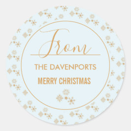 金ゴールドの雪霜の降りた片の青いクリスマス ラウンドシール